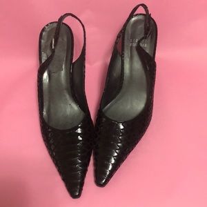 Stuart Weitzman black snake kitten heel